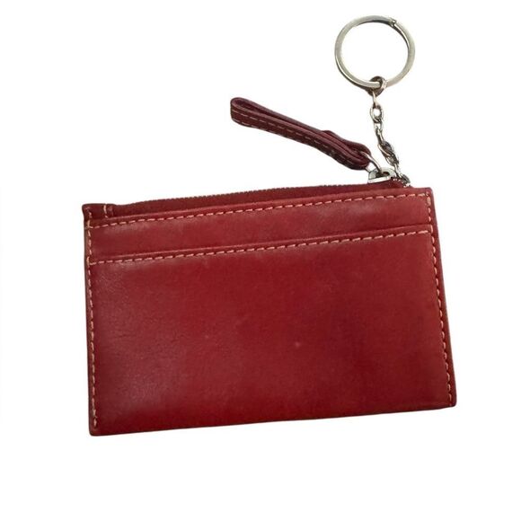 COACH RED LEATHER Mini Zip Coin Pouch Keychain - Picture 2 of 4